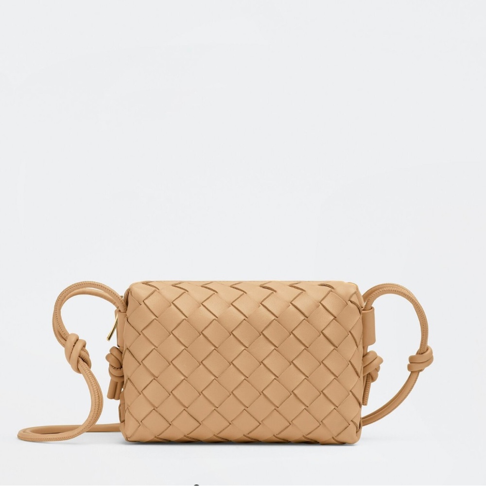 Authentic Bottega Veneta Mini Loop Camera Bag in Almond